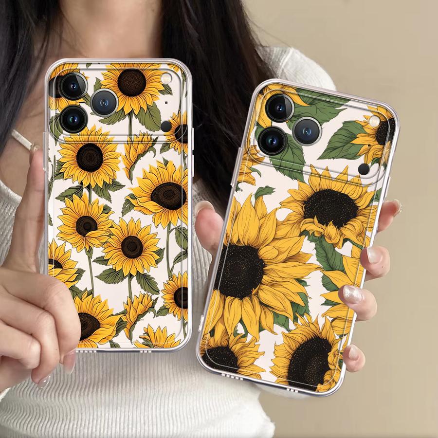 Phone Cases Cute Iphone 13 - Coque transparente à motif tournesol mignon