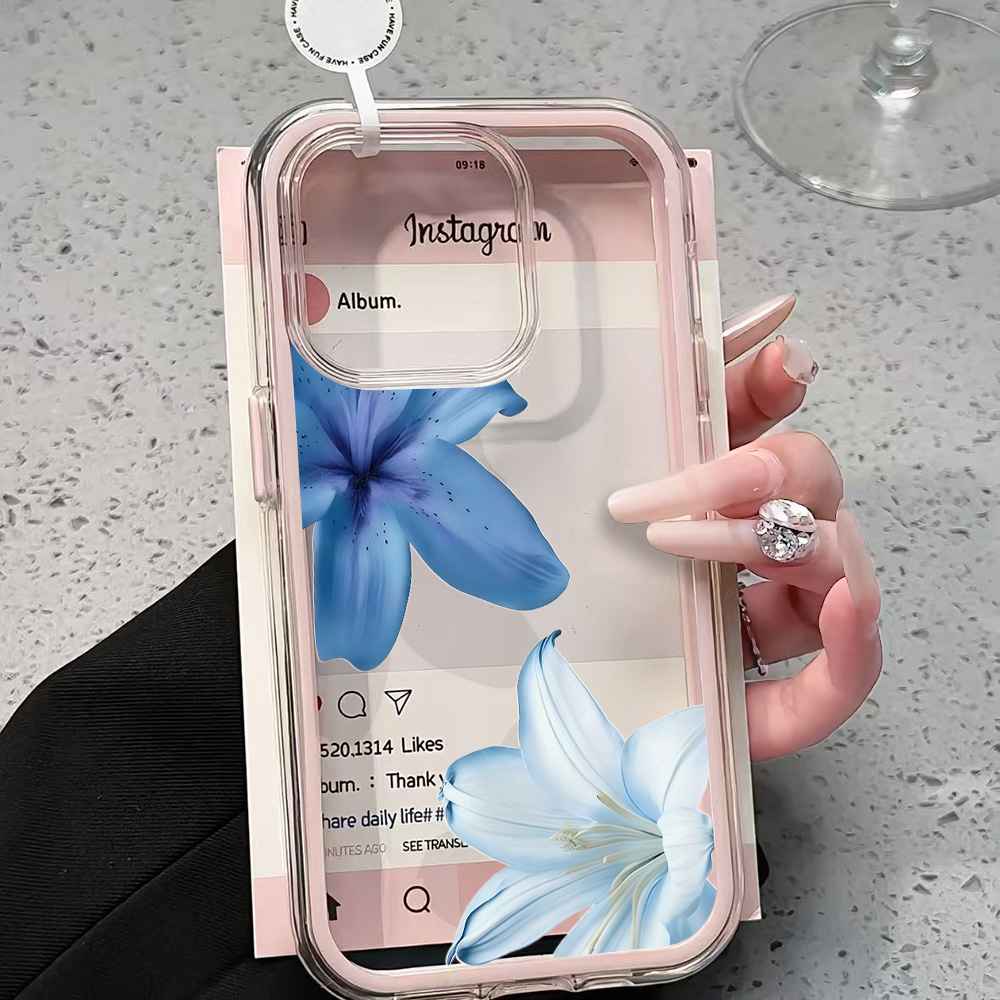 Phone Cases Blue - Coque de téléphone transparente motif fleur