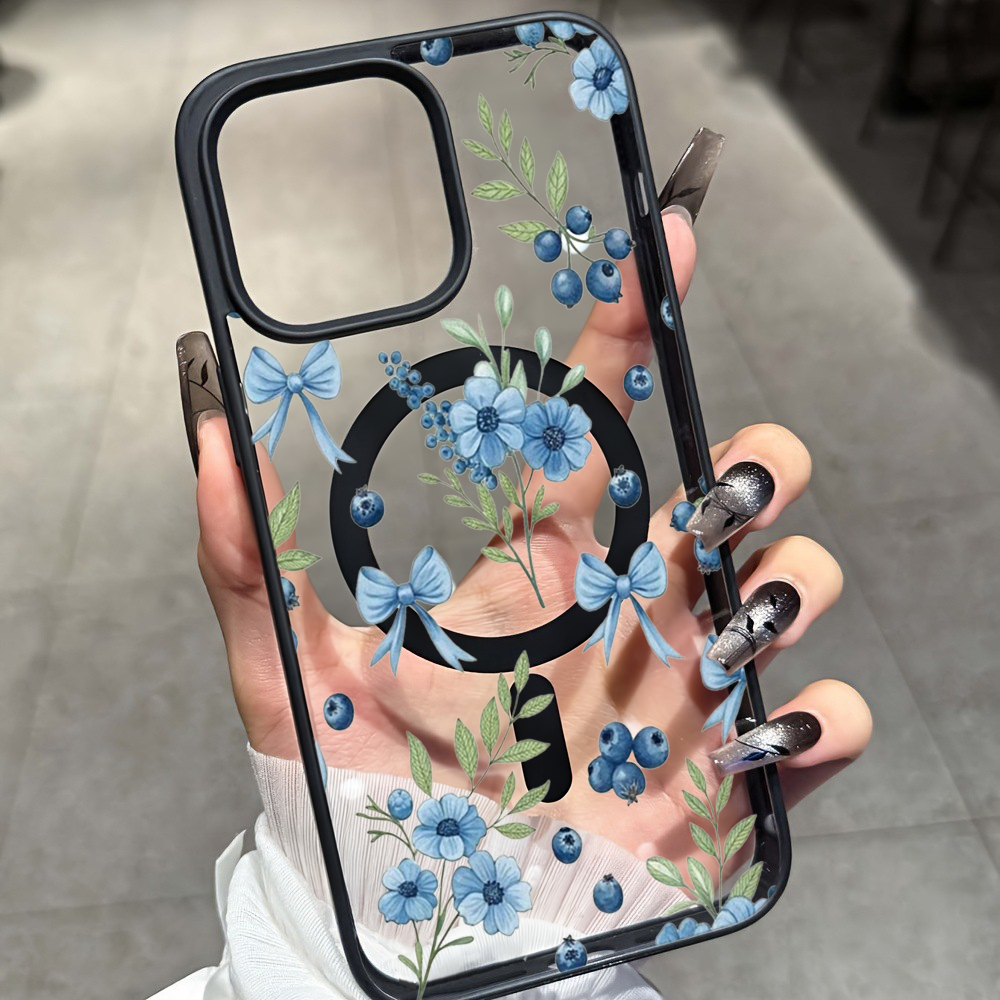 Phone Cases Unique - Coque transparente à motif floral bleu