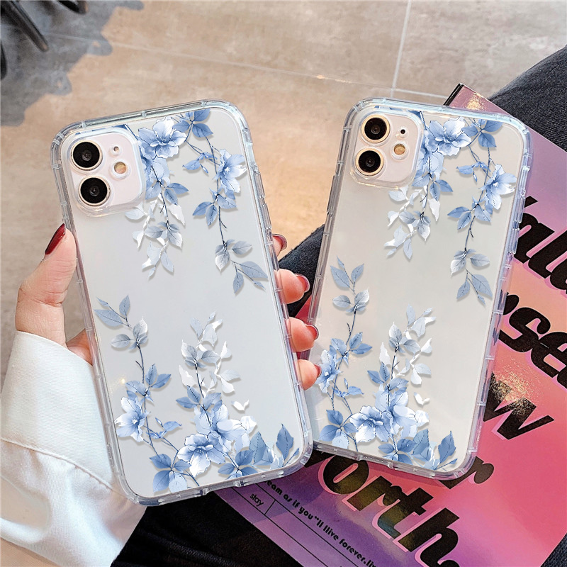 Phone Cases Blue - Coque de téléphone transparente à fleurs